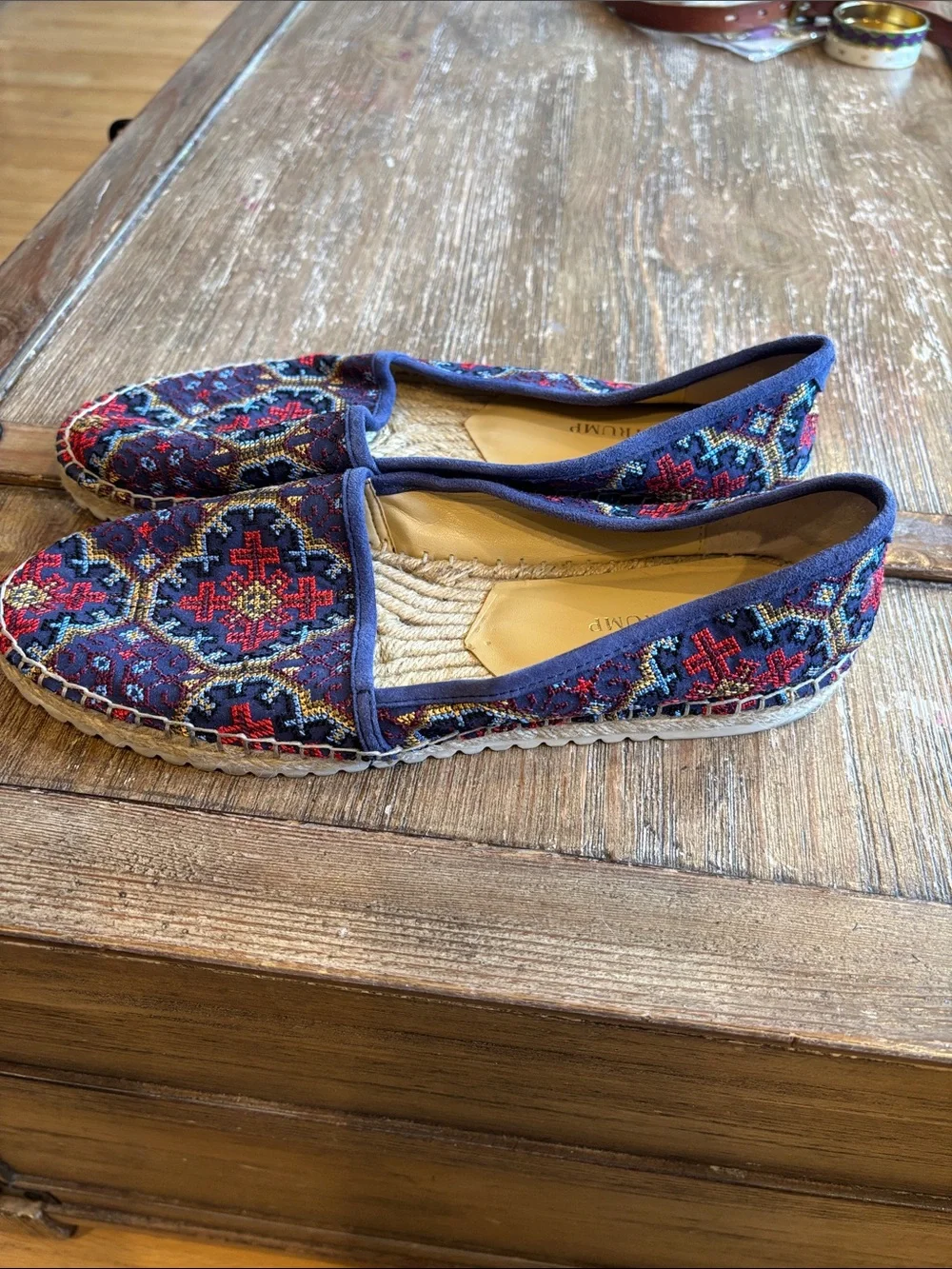 Ivanka Trump Navy Red Multicolor Embroidered Espadrille Flats